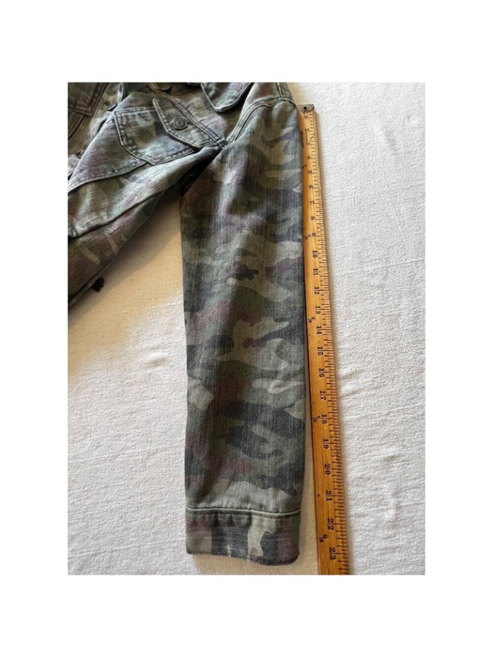 Thrill Womens Jean Jacket Green Camo Med Denim Buttons Ties Cotton Hip Length - Picture 4 of 9